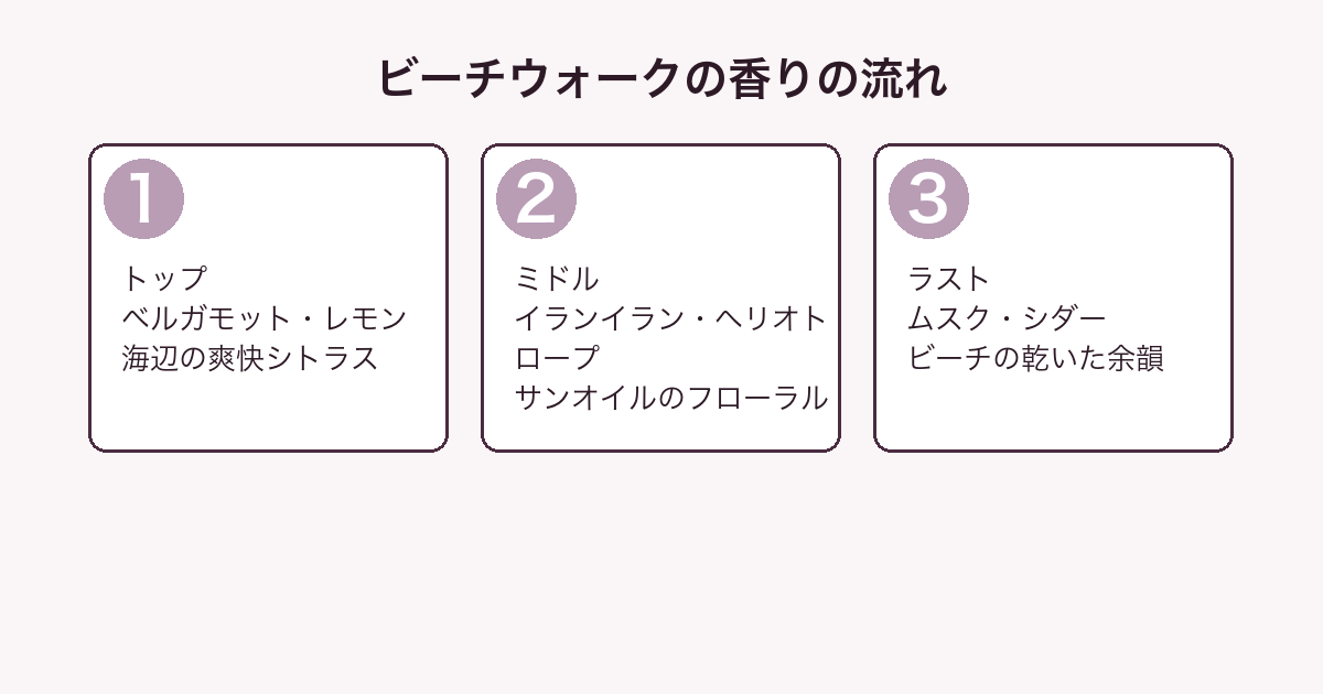 メゾンマルジェラ ビーチウォークの香りの流れ（トップ・ミドル・ラスト）