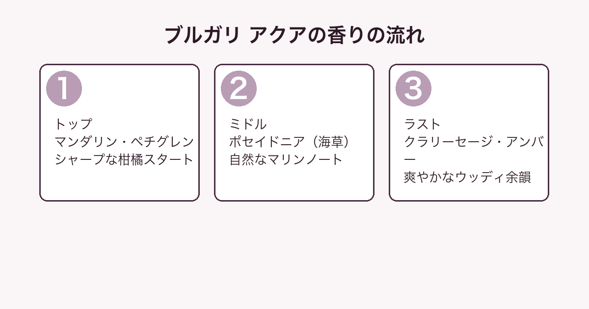ブルガリ アクア プールオムの香りの流れ（トップ・ミドル・ラスト）